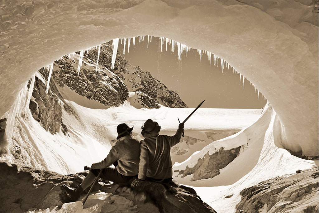 Leinenbild "Bergblick" Sepia