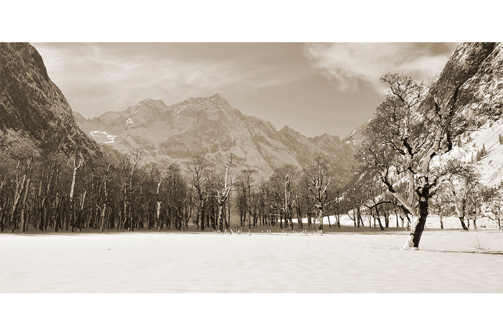 Leinenbild Panorama "Winterzeit" Sepia
