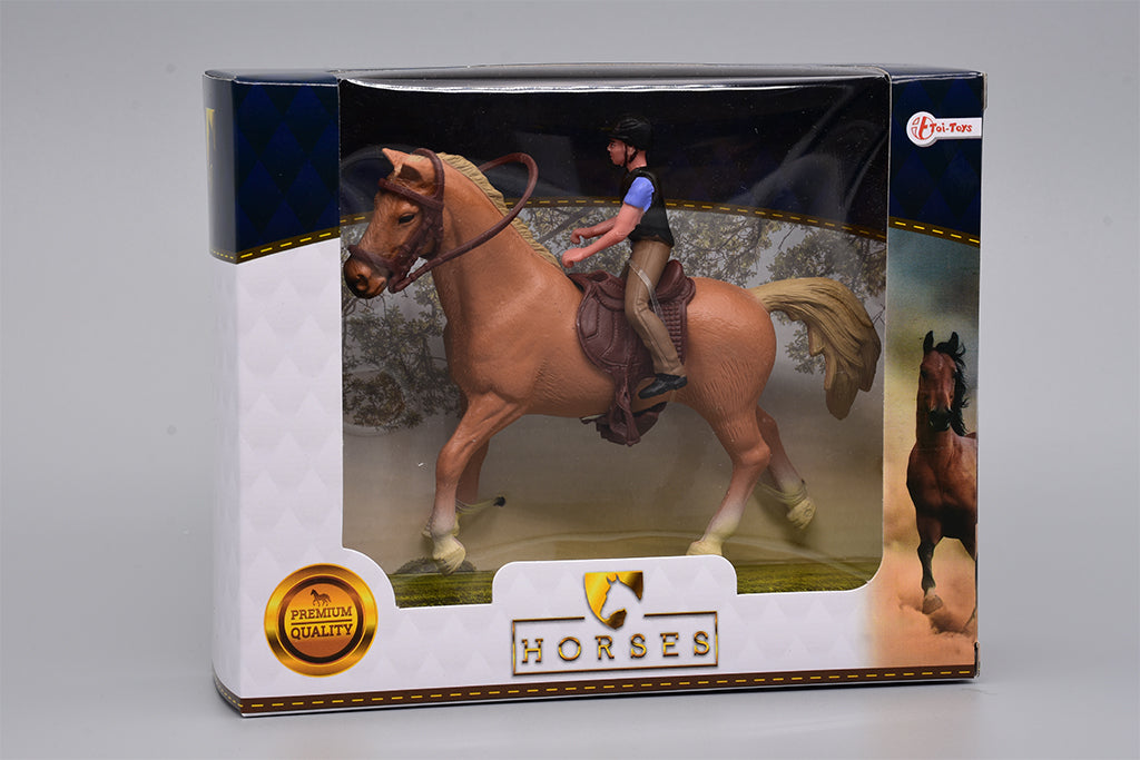 Pferd mit Reiter im Verkaufskarton