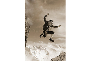 Leinenbild "Kletterer Sprung Wildspitze" Sepia