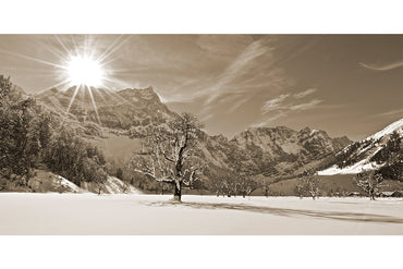 Leinenbild Panorama "Winterruhe" Sepia